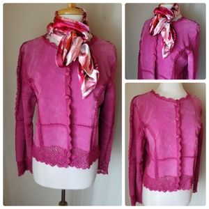 Suede Essentials Pink Leather Jacket Cardigan